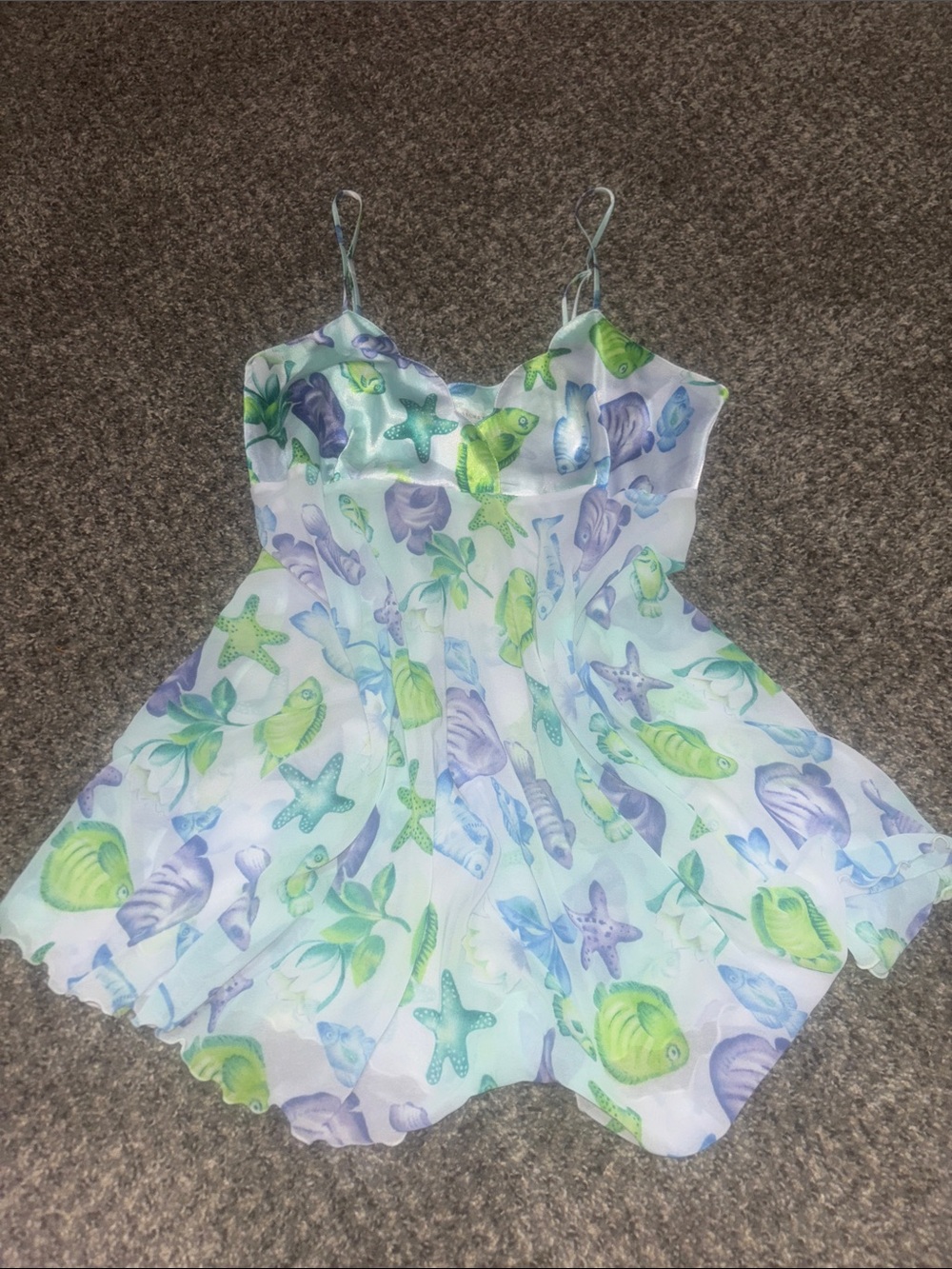 Victoria's Secret Satin Sea Life Cami - Green & Blue Fish